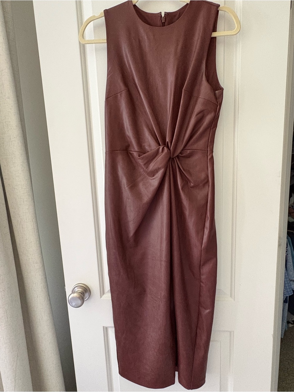 Express Faux Leather Body Con Midi Dress in Brown